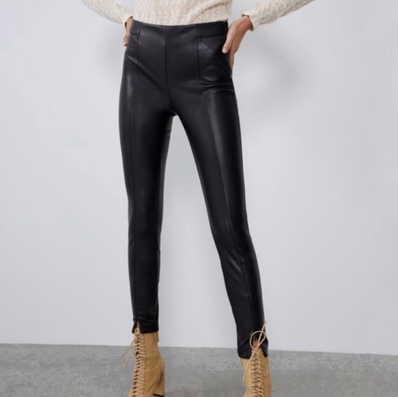 Zara Trafaluc Legging Collection Black Faux Leather leggings - Picture 1 of 6